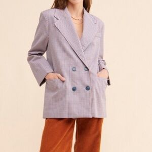 Rita Row Womens Camelia Oversized Check Blazer Size Large Double Breasted